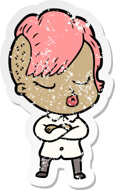 Çizgi film çıkartması. Bir insan tarafından çizilmiş güzel hippi kız.