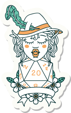 Bir insan tarafından çizilmiş 20 zarlı elf şairinin çıkartması.