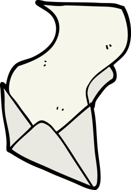 bir insan tarafından çizilmiş karikatür mektubu ve zarf