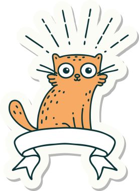 Dövme stili bir çıkartma. Bir insan tarafından çizilmiş bir kedi.