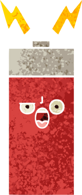 Bir insanın çizdiği pilin retro illüstrasyon tarzı karikatürü