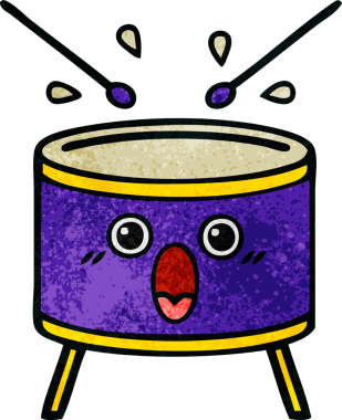 Bir insan tarafından çizilmiş eski grunge desenli davul karikatürü.