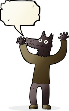 Bir insan tarafından çizilmiş konuşma balonu olan bir kurt adam.