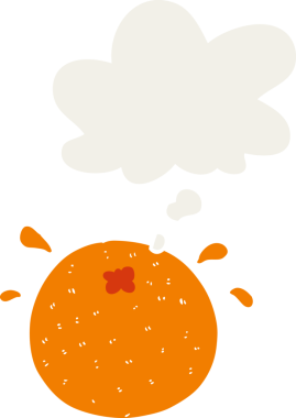 Düşünce baloncuğu olan turuncu çizgi film insan tarafından çizilmiş.