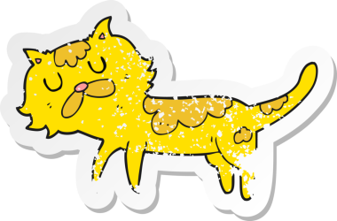 Bir insan tarafından çizilmiş bir karikatür kedinin gerilmiş çıkartması.