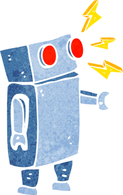 Bir insan tarafından çizilmiş çizgi film robotu