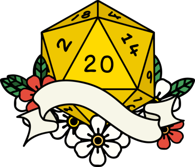 Retro Dövme Biçimi Doğal 20 D20 zar bir insan tarafından çizildi