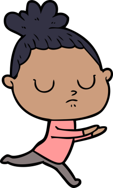 Bir insan tarafından çizilmiş sakin bir kadın çizgi filmi.