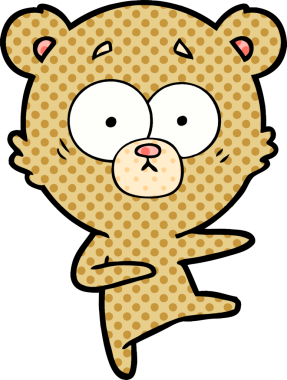 Bir insan tarafından çizilmiş gergin dans eden ayı çizgi filmi.