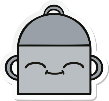 Bir insan tarafından çizilmiş şirin bir yemek pişirme kabının çıkartması.