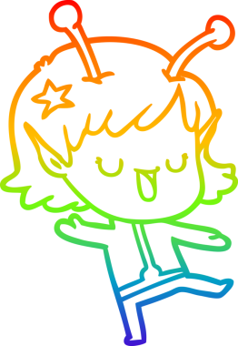 gökkuşağı gradyan çizimi mutlu bir uzaylı kız çizgi filmi bir insan tarafından çizildi