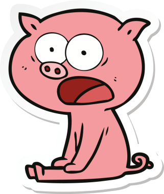 Bir insan tarafından çizilmiş domuz bağıran bir çizgi film çıkartması.