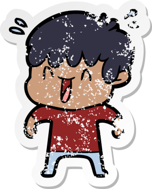 Bir insan tarafından çizilmiş gülen bir çizgi film karakterinin sıkıntılı çıkartması.