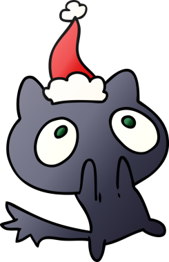 Bir insan tarafından çizilmiş kawaii kedisinin el çizimi gradyan çizgi filmi.