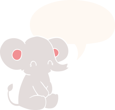 Bir insan tarafından çizilmiş, konuşma baloncuklu şirin bir fil.