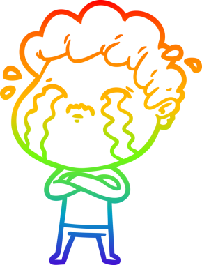 Gökkuşağı gradyan çizimi bir insan tarafından çizilmiş ağlayan bir karikatür adamı çiziyor.