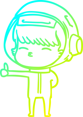 Soğuk gradyan çizgi çizimi. Meraklı astronot. Bir insan tarafından çizilmiş baş parmak.