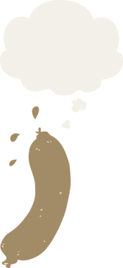 Düşünce baloncuklu çizgi film sosisi insan tarafından çizilmiş.