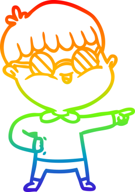 Bir insan tarafından çizilmiş gözlük takan çizgi film çocuğu çizimi.