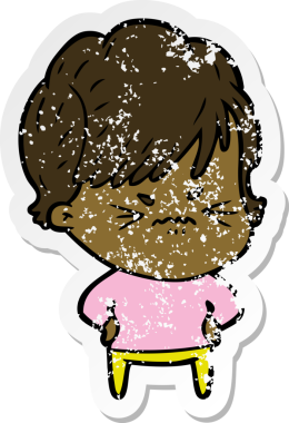 Bir insan tarafından çizilmiş, hayal kırıklığına uğramış bir karikatür çıkartması.