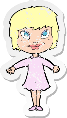 Bir insan tarafından çizilmiş omuzlarını silken bir çizgi film kızına ait gerilimli bir çıkartma.