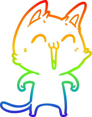 Bir insan tarafından miyavlanan mutlu bir çizgi film kedisinin çizimi.