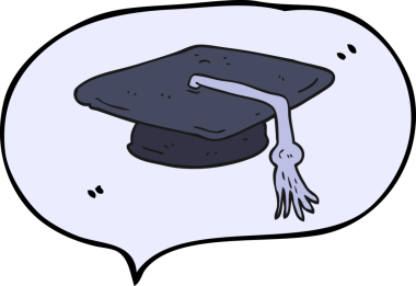 Bir insan tarafından çizilmiş serbest konuşma balonu çizgi film mezuniyet şapkası.