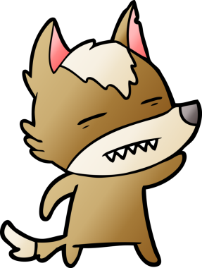 Bir insan tarafından çizilmiş dişleri gösteren bir kurt çizgi filmi.