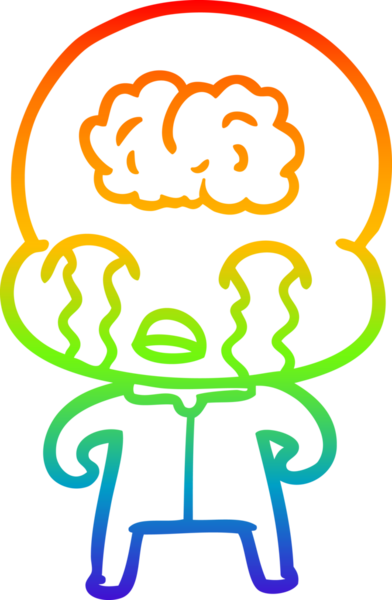 Gökkuşağı gradyan çizgi çizimi bir insan tarafından çizilmiş büyük beyin uzaylısının ağlaması