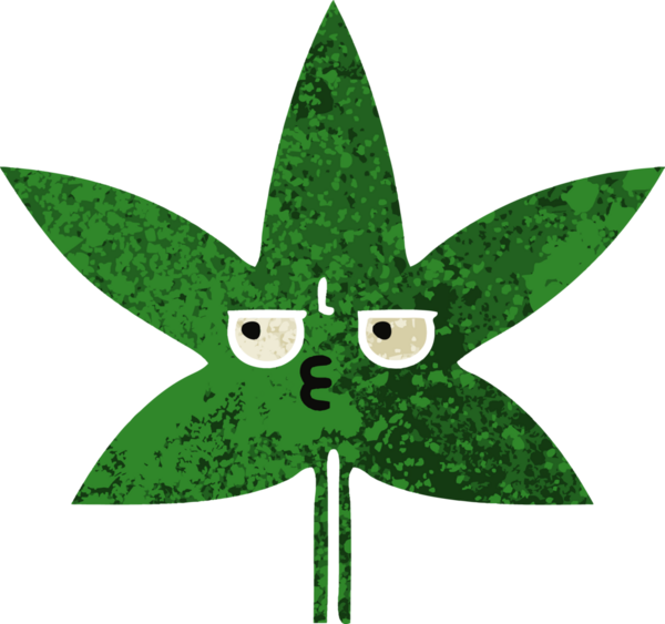 Bir insan tarafından çizilmiş marihuana yaprağının retro çizim tarzı karikatürü