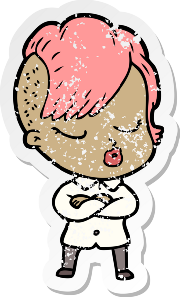 Çizgi film çıkartması. Bir insan tarafından çizilmiş güzel hippi kız.