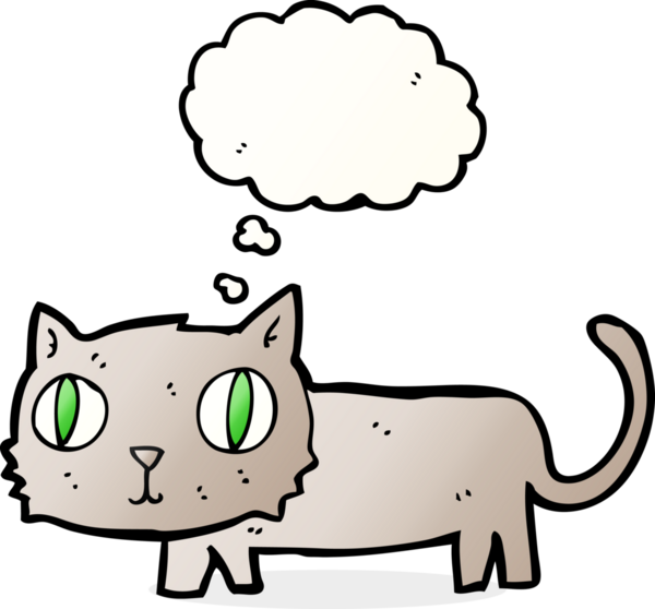 Bir insan tarafından çizilmiş düşünce kabarcığı olan çizgi film kedisi.