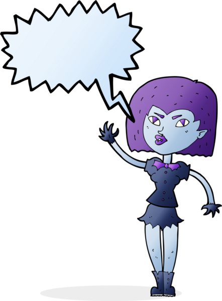 Bir insan tarafından çizilmiş konuşma balonu olan güzel vampir kız.