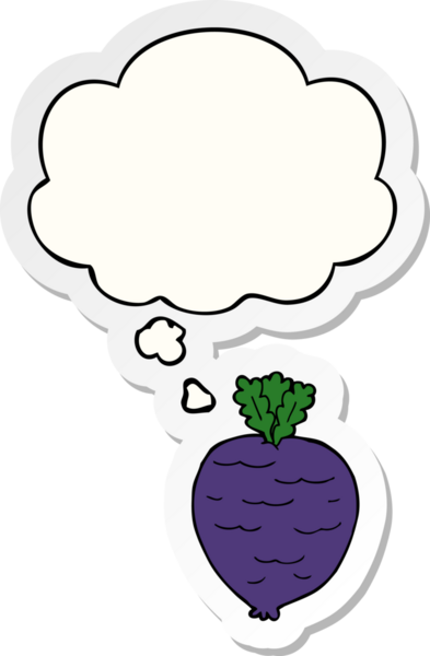 İnsan tarafından çizilmiş bir çıkartma olarak düşünce baloncuğu olan karikatür kökü sebzesi