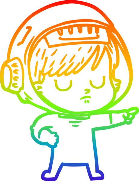 Gökkuşağı gradyan çizgi çizimi bir insan tarafından çizilmiş astronot bir kadın.