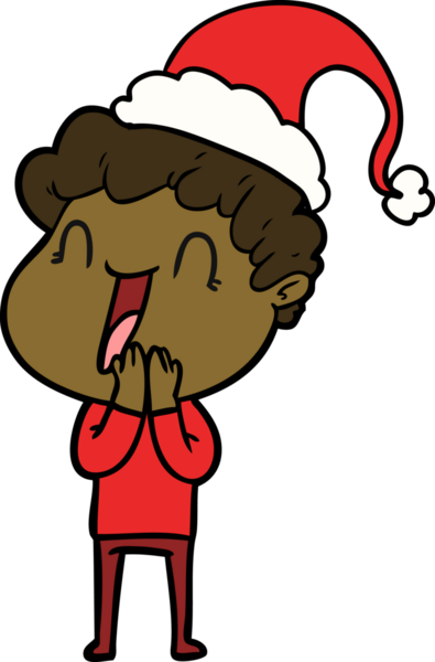 Bir insan tarafından çizilmiş Noel Baba şapkası giyen mutlu bir adamın el çizimi.