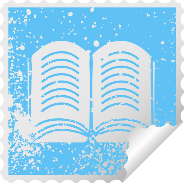 Bir insan tarafından çizilmiş açık bir kitabın sıkıntılı kare soyma etiketi.