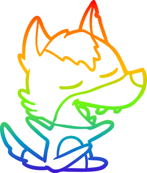 Gökkuşağı gradyan çizgi çizimi bir insan tarafından çizilmiş gülen bir kurt çizgi.