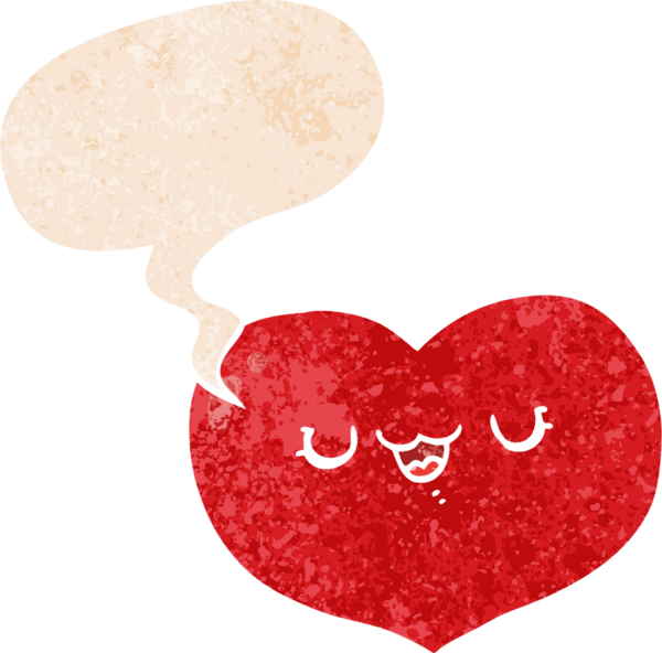 bir insan tarafından çizilmiş, grunge dertli retro tarzı ile konuşma baloncuğu ile çizgi film aşk kalbi