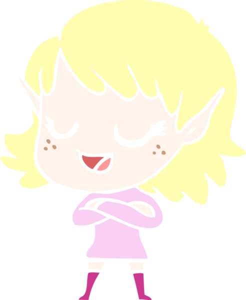 Bir insan tarafından çizilmiş mutlu düz renkli çizgi film elf kızı