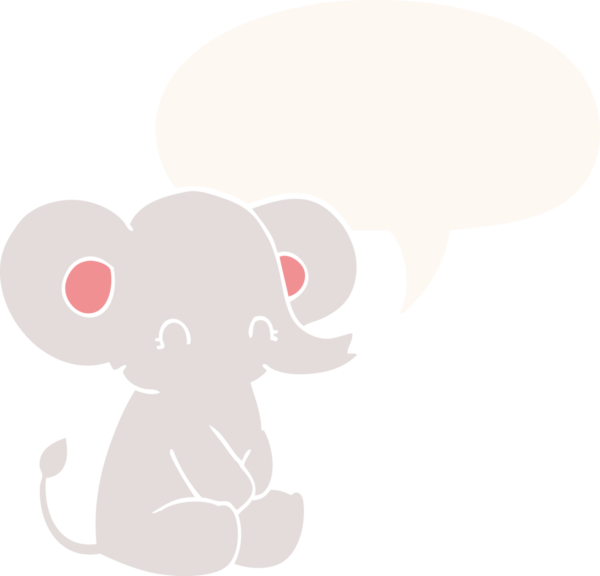 Bir insan tarafından çizilmiş, konuşma baloncuklu şirin bir fil.