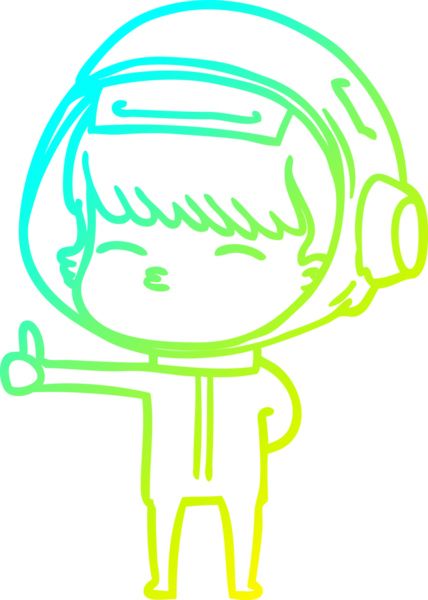 Soğuk gradyan çizgi çizimi. Meraklı astronot. Bir insan tarafından çizilmiş baş parmak.