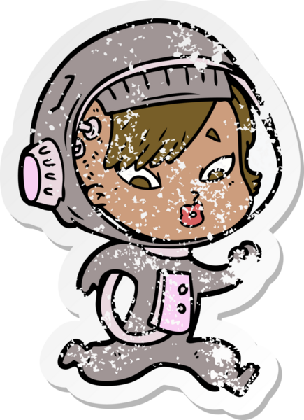 Bir insan tarafından çizilmiş karikatür astronot kadının sıkıntılı çıkartması.