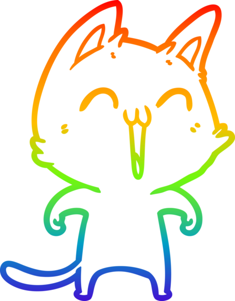 Bir insan tarafından miyavlanan mutlu bir çizgi film kedisinin çizimi.