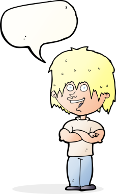 Bir insan tarafından çizilmiş konuşma balonlu mutlu adam çizgi filmi.