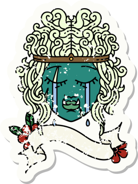 Retro Dövme Tarzı Ağlayan Ork Barbar karakter yüzü Bir insan tarafından çizilmiş