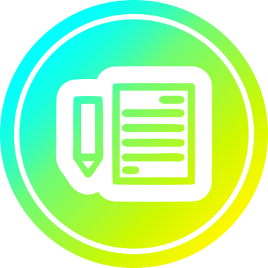 belge ve kalem dairesel simgesi bir insan tarafından serin gradyan bitiş çizilmiş