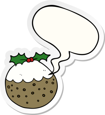 Bir insan tarafından çizilmiş konuşma balonu etiketli bir noel pudingi.