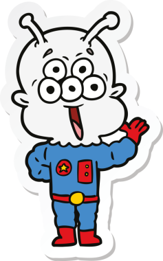 Bir insan tarafından çizilmiş mutlu bir uzaylı çizgi filminin çıkartması.