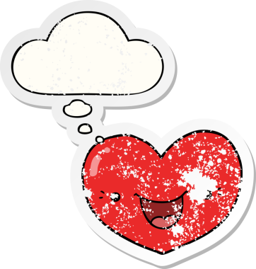 İnsan tarafından çizilmiş yıpranmış bir çıkartma gibi düşünce balonlu çizgi film karakteri.